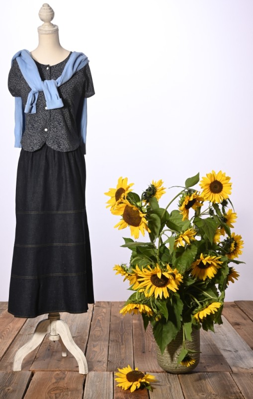 Tiered Denim Skirt Midi
